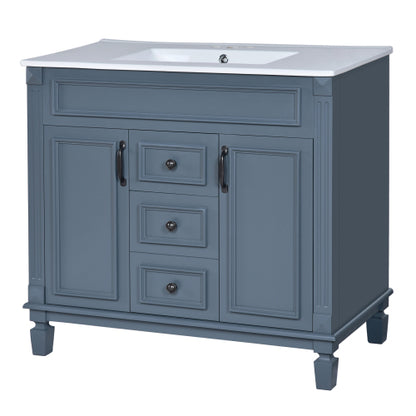 36'' Bathroom Vanity with Top Sink, Royal Blue Mirror Cabinet, Modern Bathroom Storage Cabinet with 2 Soft Closing Doors and 2 Drawers, Single Sink Bathroom Vanity