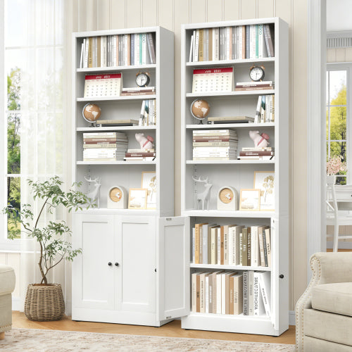 71 Inch Tall 5 Tier Metal Bookshelf With Closed Door Adjustable Storage Cabinet