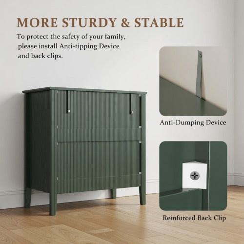 32inch Green Fluted 3-Drawer Nightstand