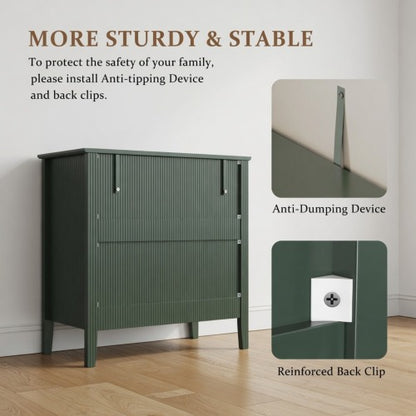 32inch Green Fluted 3-Drawer Nightstand