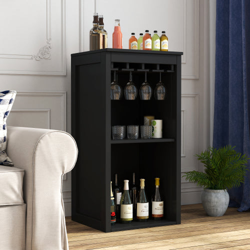 Black color modular wine bar Cabinet with Storage Shelves with Hutch for Dining Room