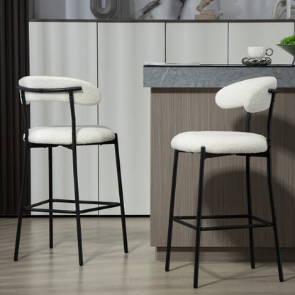 26inch  Counter height bar stools Teddy fabric cover kitchen island counter bar stool with black powder coating base and footrest(Snow)
