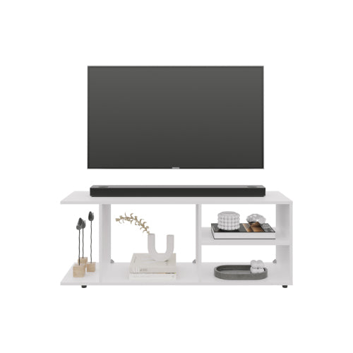 17.8 Inch White Low Profile TV Stand with 4 Open Shelves & 4 Stable Support Legs