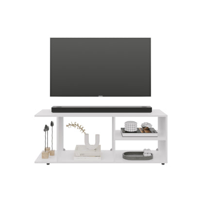 17.8 Inch White Low Profile TV Stand with 4 Open Shelves & 4 Stable Support Legs