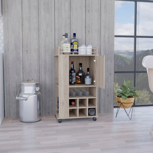 Bar Cart with Cabinet, 6 Built-in Wine Rack and Casters