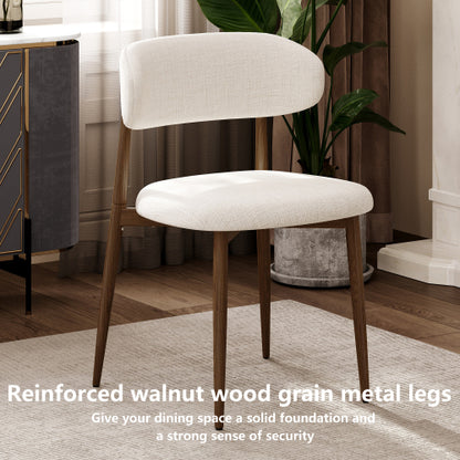Set of 2 Metal Dining Chairs with Upholstered Seat, Woodgrain Frame, Beige Kitchen Chairs