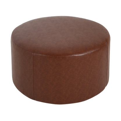 30 Inch Brown PU Leather Round Ottoman, Upholstered Modular Footrest with Plywood Frame and Pocket Coil Spring Cushions