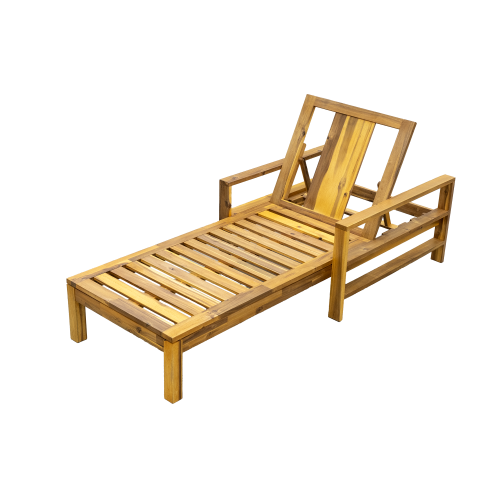U_Style Acacia Wood Adjustable Backrest Outdoor Lounge Chair, Suitable for Gardens