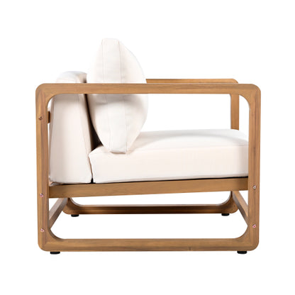 Outdoor Lounge Chair, Acacia Wood Club Chair, Oversized Seat with White Cushion Set, MP2