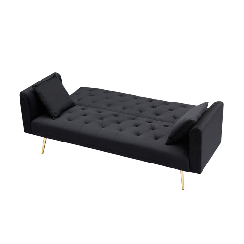 71-Inch Black Velvet Foldable Retro Double Sofa Bed for Small Spaces