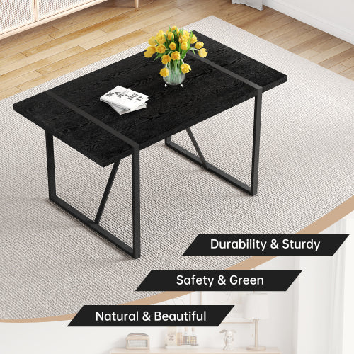 Retro Dining Table with Black Textured Top & Inset Metal Legs