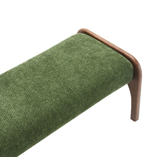 Green Chenille Upholstered Long Bench, 50.25 Inch Modern Dining & Entryway Bench with Rubber Wood Legs