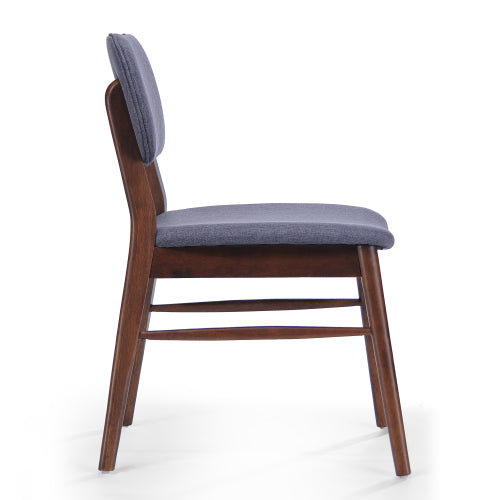 Set of 2 Mid-Century Upholstered Dining Chairs, Rubberwood Frame, Walnut and Charcoal