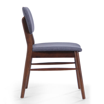Set of 2 Mid-Century Upholstered Dining Chairs, Rubberwood Frame, Walnut and Charcoal