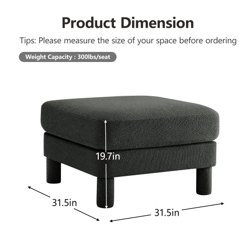 Dark Grey Boucle Fabric Ottoman, Wooden Frame Padded Footrest with Coil Spring & Foam Cushion