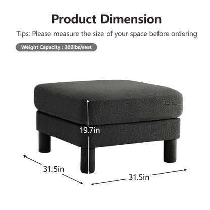 Dark Grey Boucle Fabric Ottoman, Wooden Frame Padded Footrest with Coil Spring & Foam Cushion