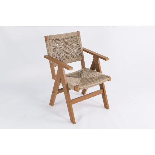 Lounge chair teak color, suitable for all seasons: Outdoor lounge chair, made of sturdy HIPS material, equipped with 304 stainless steel accessories.