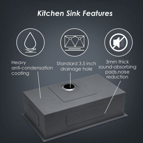 33 Inch Undermount Sink - 33" x 19" x 9" Undermount Stainless Steel Kitchen Sink 16 Gauge 9 Inch Deep Single Bowl Kitchen Sink Basin, Includes Drain Assembly (No Additional Accessories)