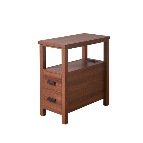 End Table with Charging Station,Side Tables with USB Ports & Outlets,Side Table with 2 Drawers, Small Wood Bedside Table, Small Rustic Side Table, Modern End Table with Drawer