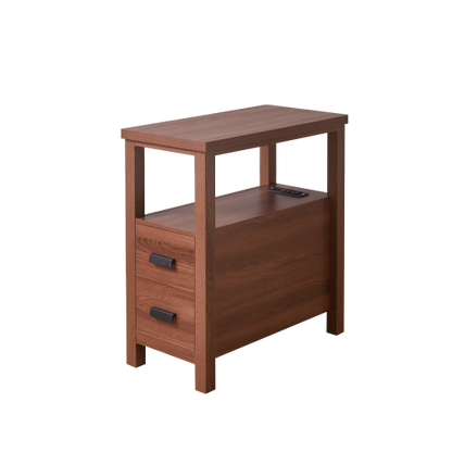 End Table with Charging Station,Side Tables with USB Ports & Outlets,Side Table with 2 Drawers, Small Wood Bedside Table, Small Rustic Side Table, Modern End Table with Drawer