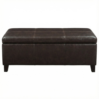 Distressed Brown Vegan Leather Storage Ottoman Bench, 50.25 Inch Assembled Entryway Bench with Safety Hinge