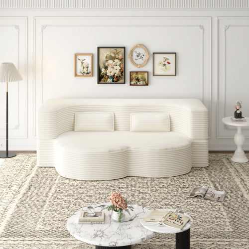 Beige White FullSize PlushCorduroy Convertible Floor SofaBed,2 Pillows