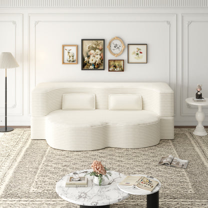 Beige White FullSize PlushCorduroy Convertible Floor SofaBed,2 Pillows