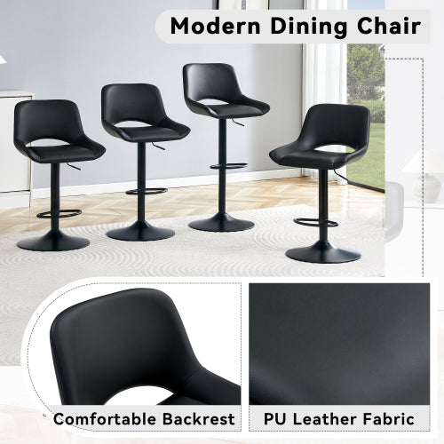 Modern Swivel Adjustable Bar Stools Set - 2 Pack, Black PU Material, with Footrest, Holds Up to 250 lbs, Suitable for Home Bars and Kitchen Islands .
