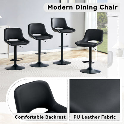 Modern Swivel Adjustable Bar Stools Set - 2 Pack, Black PU Material, with Footrest, Holds Up to 250 lbs, Suitable for Home Bars and Kitchen Islands .