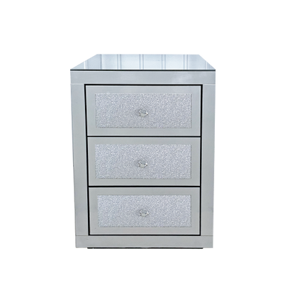 Silver Mirrored 3-Drawer Nightstand