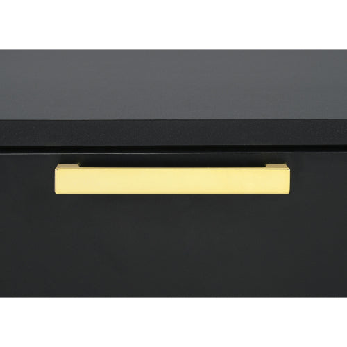 Black and Gold 2 Drawer Nightstand, Modern Bedside Table with Gold Metal Legs, Storage Cabinet for Bedroom