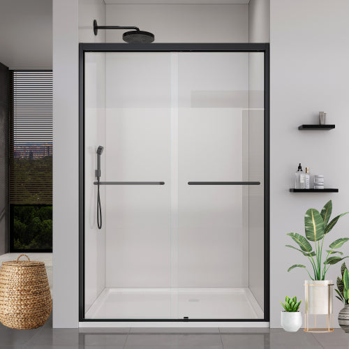 44-48*72 INCH Frame Double Sliding soft-close Shower Doors, Bathroom Sliding Shower Door, (6mm) Thick SGCC Tempered Glass Door For Bathroom Door ,Matte Black