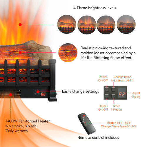 20 inch Electric Fireplace 3D Log set insert, Free Standing Fireplace Heater for Indoor
