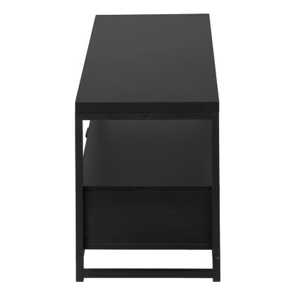 48 Inch Compact Black Metal Frame TV Stand with Dual Open Layers & 2 Storage Drawers