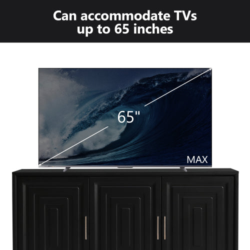 Modern TV Stand for 65 Inch TV with Storage Cabinets and Solid Wood Legs