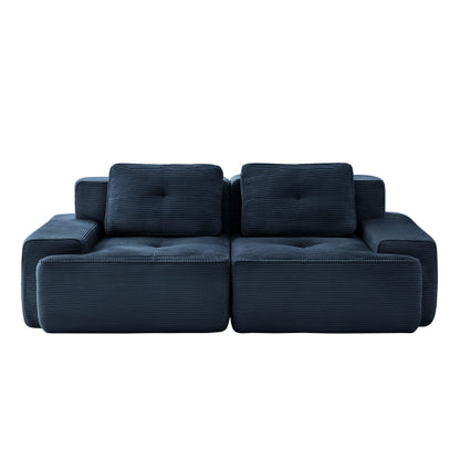 82 inch  Blue Corduroy L-Shape Modular Sectional Sofa, No Assembly Required