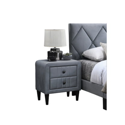 Grey Velvet 2-Drawer Nightstand with Tempered Legs