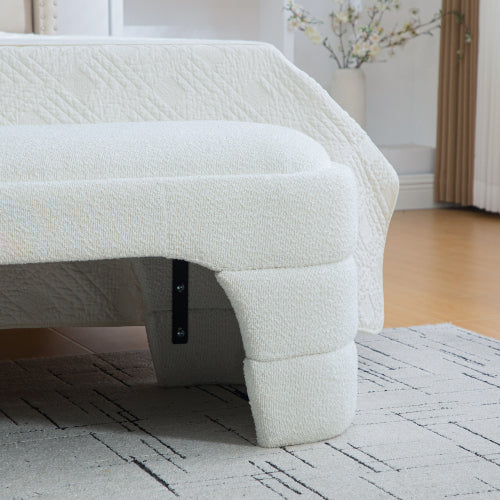 64.96inch Wide Modern Upholstered Armless Upholstered Bedroom Benches End of Bed Bench for Entryway, Ottoman Foot Stool for Living Room and Bedroom, Entryway,White Boucle