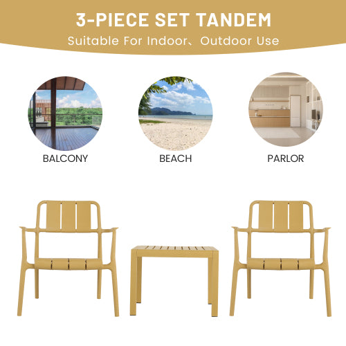 Holiday - 2-Piece PP Single-Seater Chairs + Coffee Table Set – Indoor/Outdoor Multi-Purpose Furniture for Living Room, Balcony, Beach (No Assembly Chairs, Easy Setup Table) – Polypropylene, Yellow