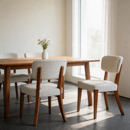 Armless Wood Dining Chairs with Upholstered Seats, Set of 2, Beige