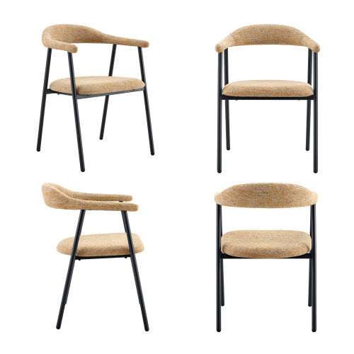 Fabric Upholstered Dining Chairs with Black Metal Legs, Set of 4, Light Khaki