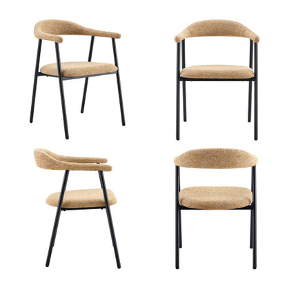 Fabric Upholstered Dining Chairs with Black Metal Legs, Set of 4, Light Khaki