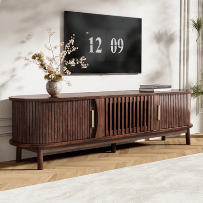 Dark Brown Farmhouse Style TV Stand Suitable For 75 Inch TV Solid Wood Leg Entertainment Cabinet