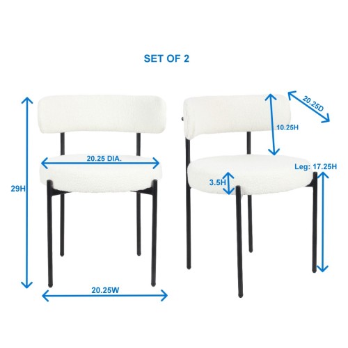 3-Piece Round Dining Set, Trestle Base Table & 2 Boucle Fabric Chairs