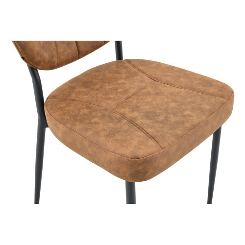 Set of 2 Light Brown Tech Fabric Dining Chairs, Spray Coated Metal Leg With Top Handle Adjustable Non-Slip Feet