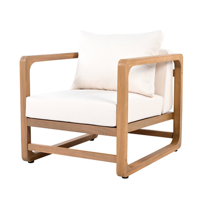 Outdoor Lounge Chair, Acacia Wood Club Chair, Oversized Seat with White Cushion Set, MP2