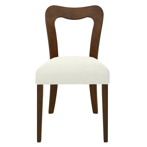 Set of 2 Walnut Rubberwood Open Back Dining Chairs, Minimalist Beige Upholstered Armless Side Chairs