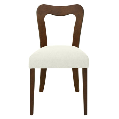 Set of 2 Walnut Rubberwood Open Back Dining Chairs, Minimalist Beige Upholstered Armless Side Chairs