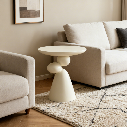 Lucky Stone Fiberglass Side Table, Wabi-Sabi Decorative Corner Coffee Table