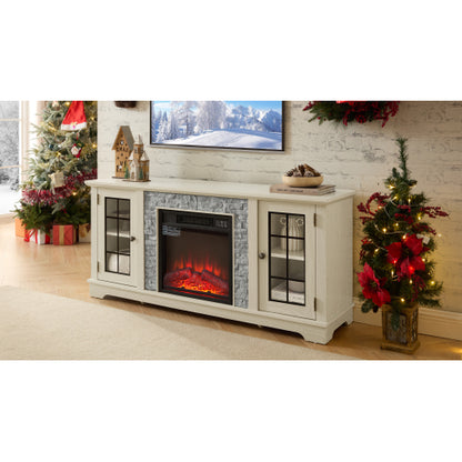 58 Inch TV Stand with 18 Inch Electric Fireplace White Media Console